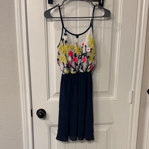 Aina Be Floral Embroidered Midi Dress - Navy and Multicolor